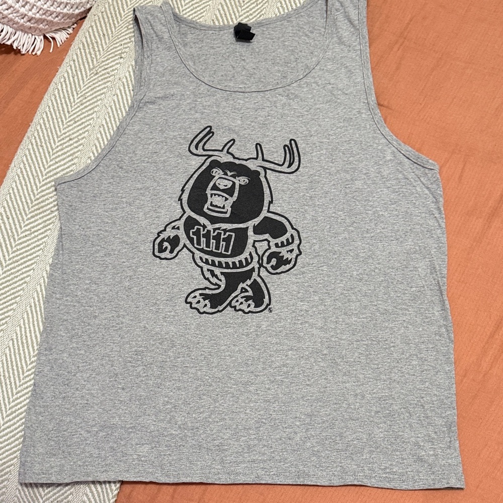 District Heather Gray Tank Top with Black Bear 1111 Graphic